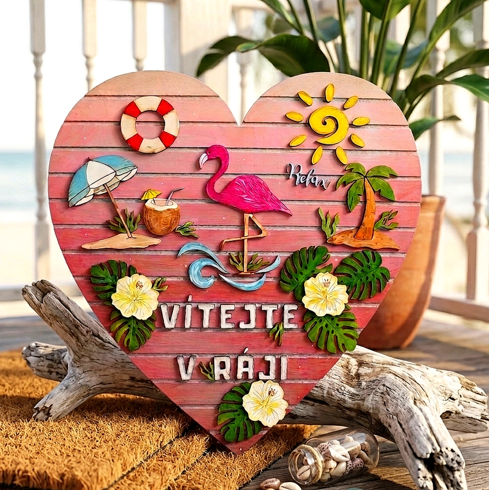 Dřevěná cedule „Vítejte v ráji" s 3D efektem