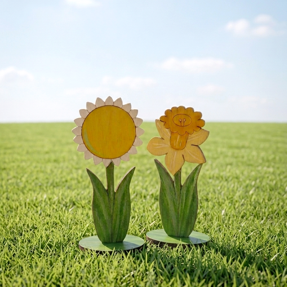 Dřevěná sedmikráska se stojánkem - malovaná